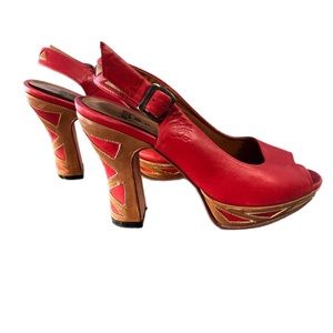 John Fluevog Red and Brown Heels